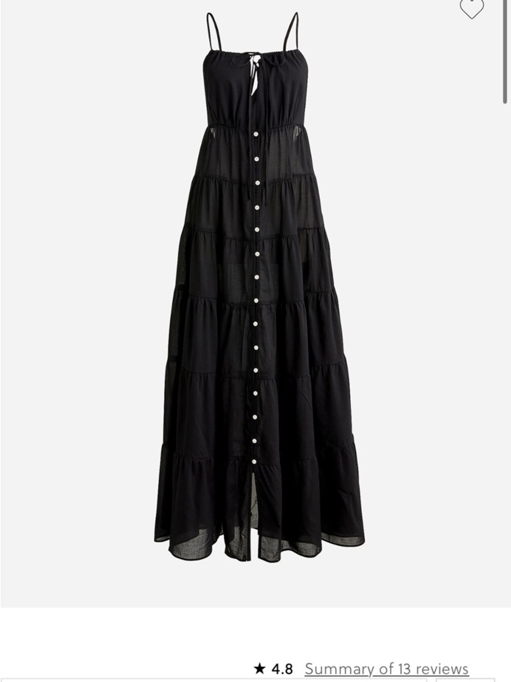 J.Crew Tiered Cotton Voile Maxi Dress NWT  M Black Button Front resort  Dress